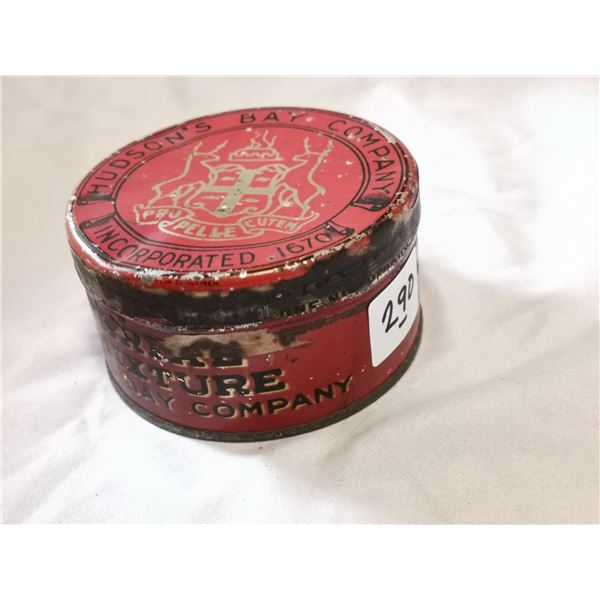Rare Hudson Bay Tobacco Tin Can, Black Around is Paper Tax Stamp