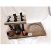Three Vintage Pipes on Wooden Pipe Stand