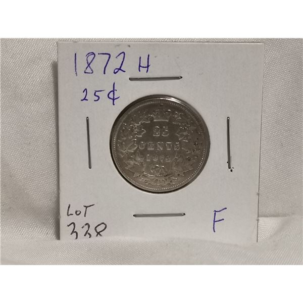 1872H Silver CDN 25 Cent, (F)Grade