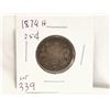 1874H Silver CDN 25 Cent, (G) Grade