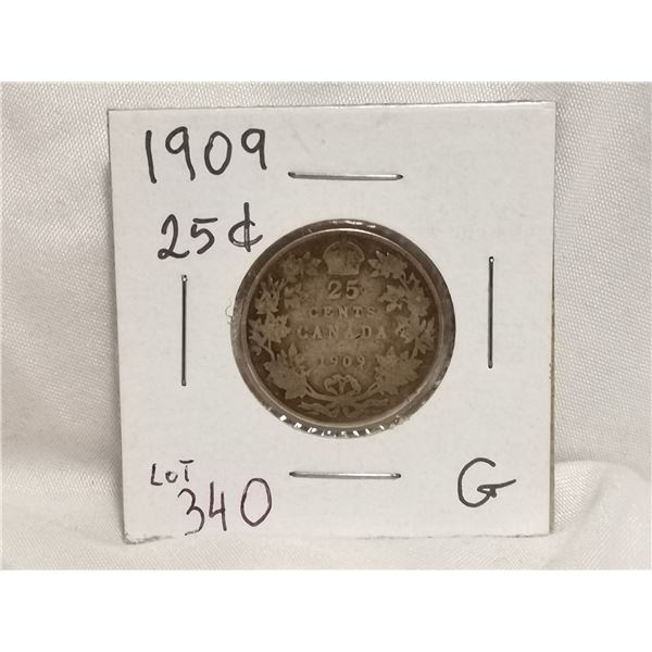 1909 Silver CDN 25 Cent, (G) Grade