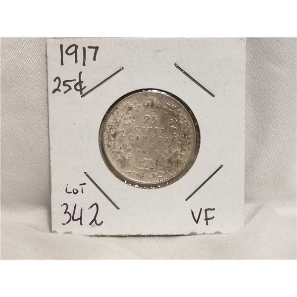 1917 VF Silver 25 cents Coin