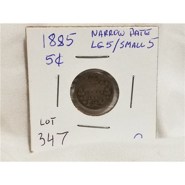 1885 Narrow Date (Large) 5 / (Small) 5 Silver 5Cents Coin
