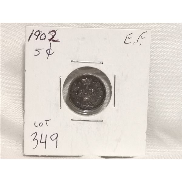 1902 E.F Silver CDN 5Cents Coins