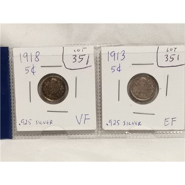 1913 and 1918 High Grade 5 cents Coins