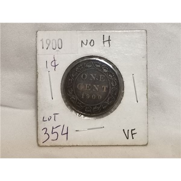 1900 no H Large 1cent Coin, VF, Rare Variety