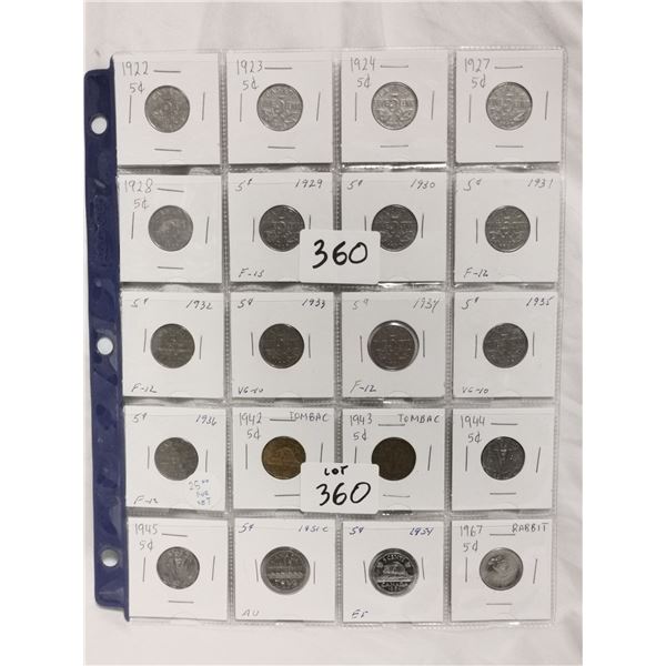 Sheet Full of 5cents Older Coins , better Grades