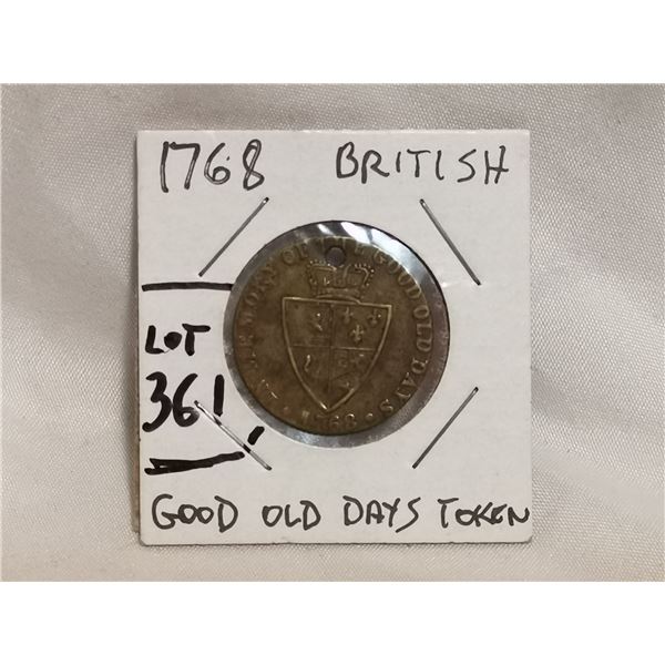 1768 British Good Old Days Token, Holed