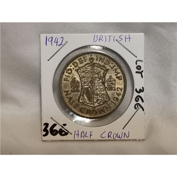 1942 large Silver British Half Crown Coin
