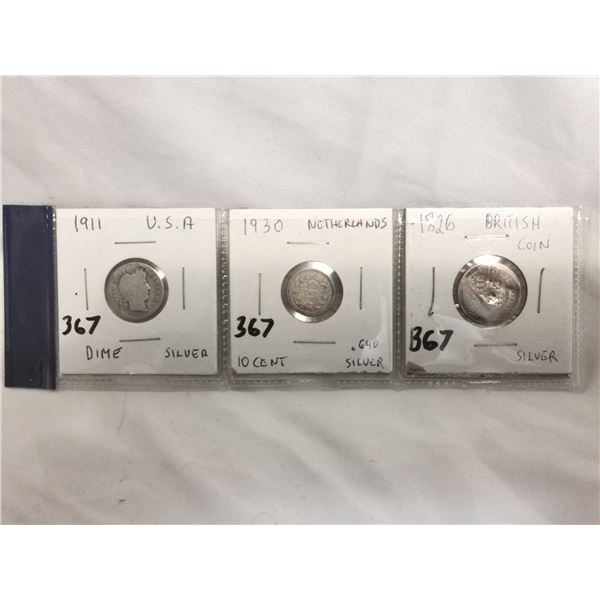 (3) Silver Odler Foreign Coins