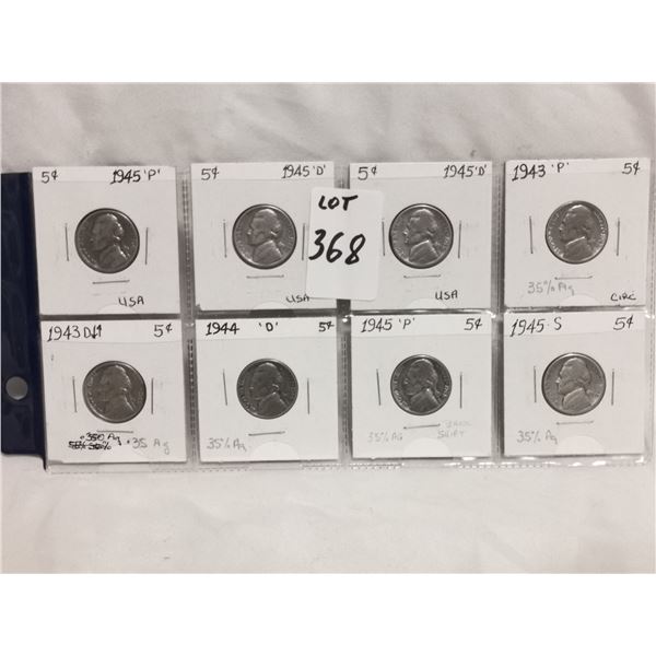 (8) American Silver War Time 5cents Coins