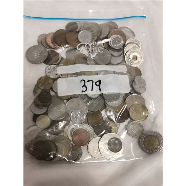 150 Foreign Coins in Bag
