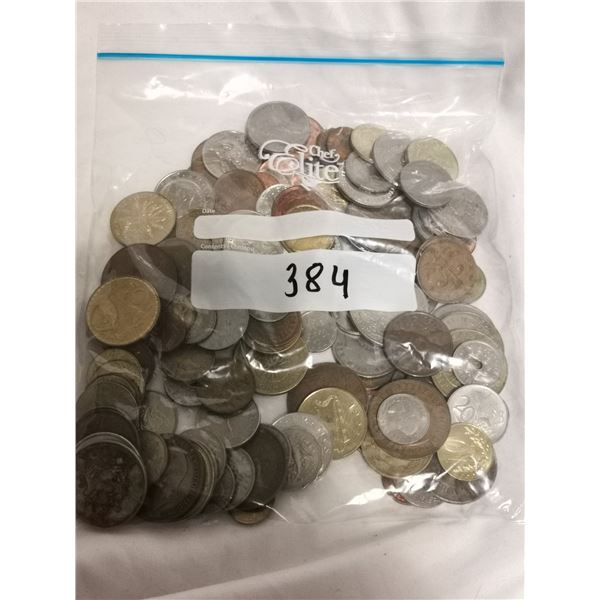 150 Foreign Coins in Bag