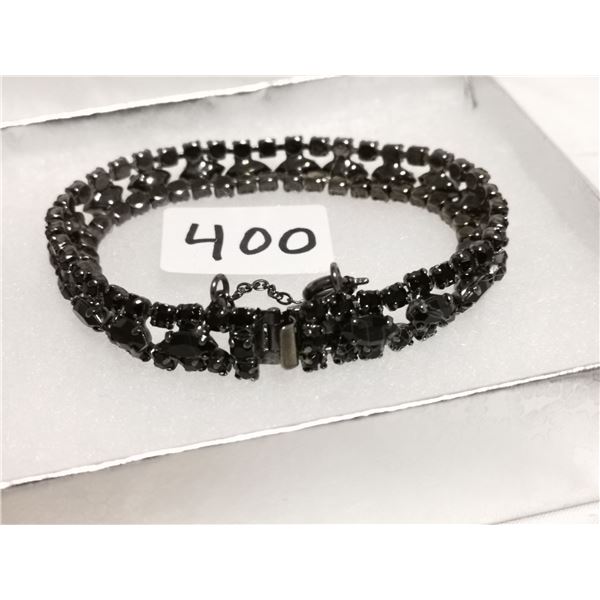 Rare Sherman Japaned Black Bracelet Black Stones Great Conditon