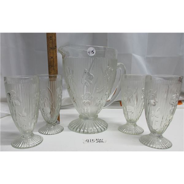 5 pcs Iris and Herringbone depression glass water set