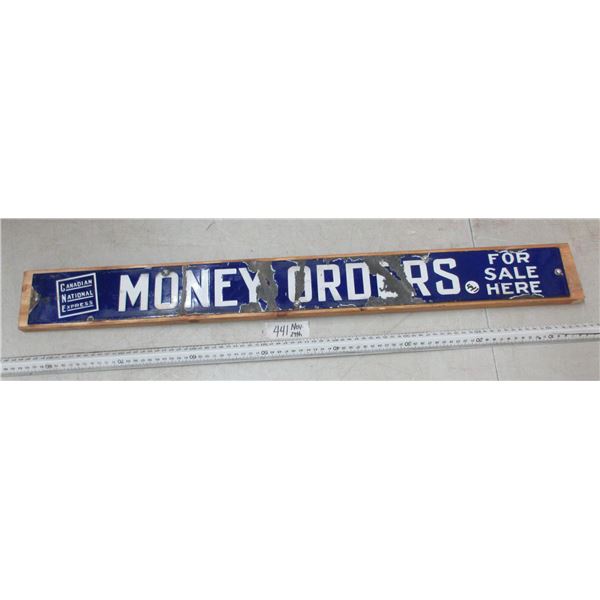 30"x3" Porcelin Canadian National Money order Sign