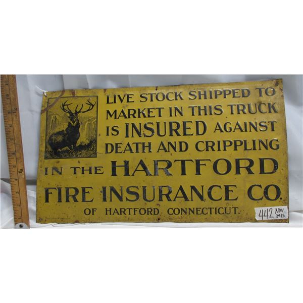 19 1/2"x11" Hartford Insurance Metal Advertising sign