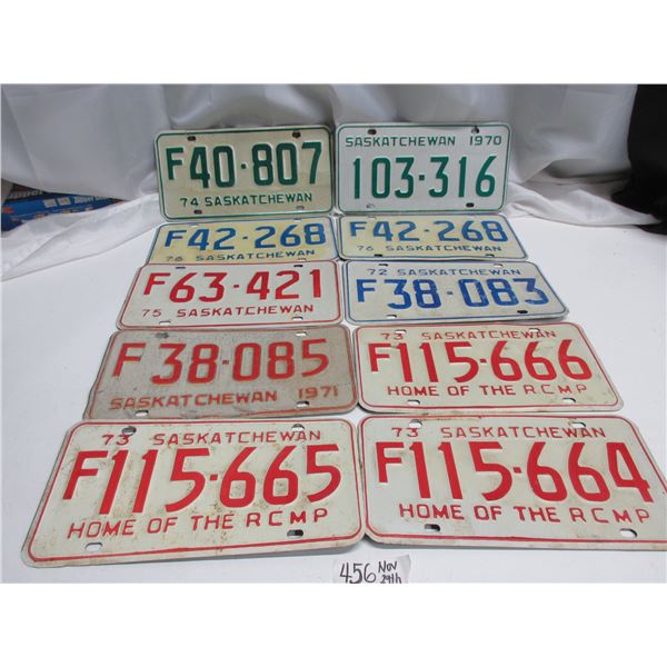 lot of 10 early 1970's Saskatchewan License plates