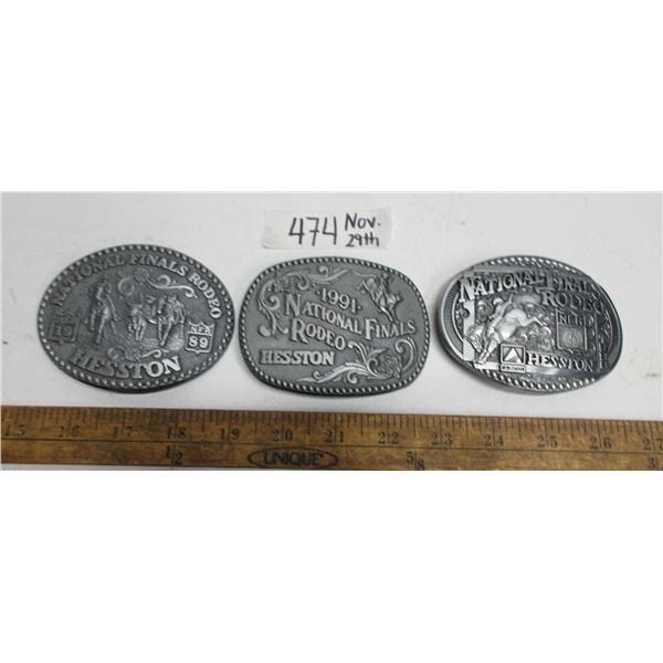 3 different Hesson Rodeo Belt Buckles