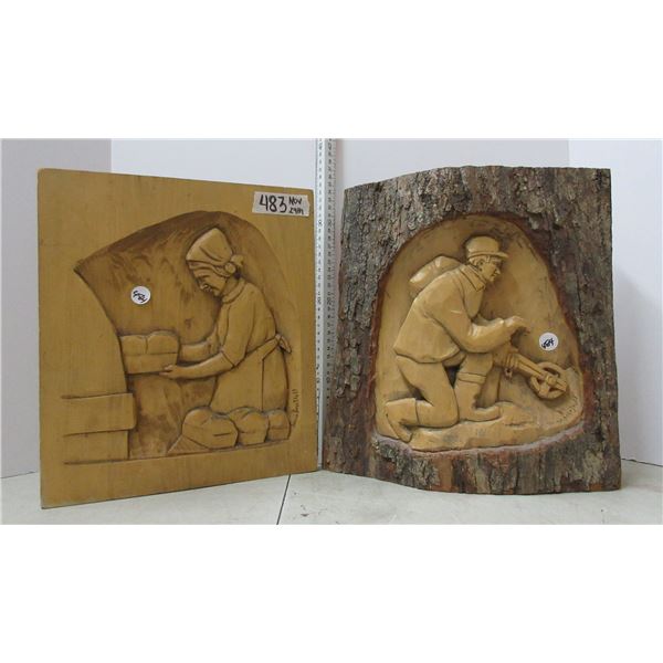 2 different Quebec Signed wood Carvings