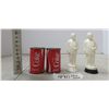 2 different sets of salt and papper shakers (coca-cola and colonel sanders)