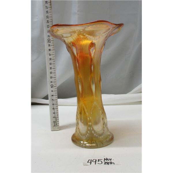 Beaded Bulkseye Marigold Carnival Glass Vase