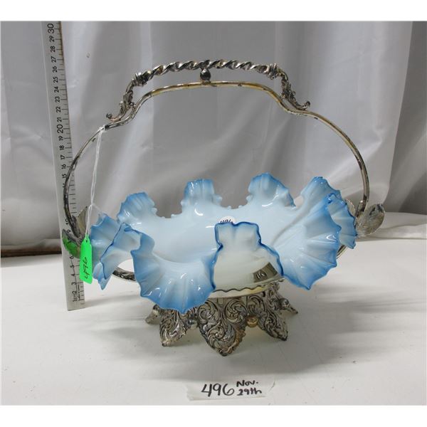 Lq. Ruffled Blue Trimmel Victorian Brides Basket