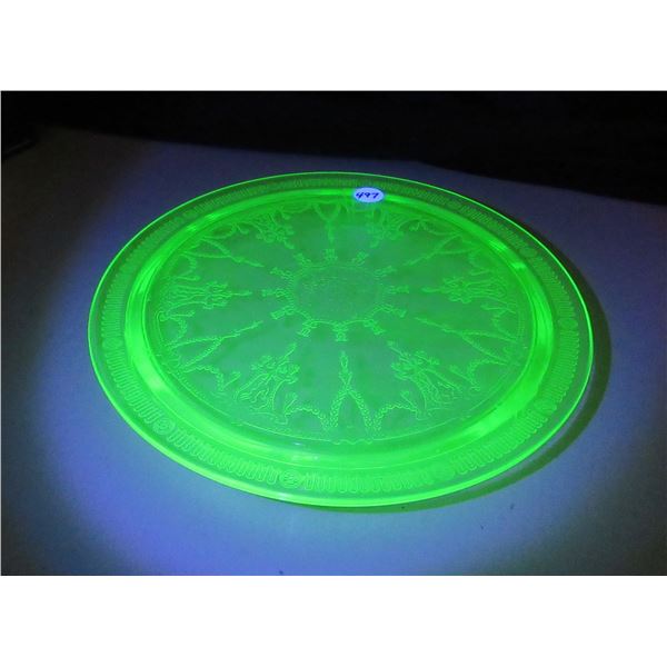 Green Depression Uranium glass footed cake plate