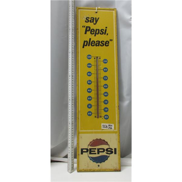 Vintage Pepsi 28" tin thermometer (dated 1963)