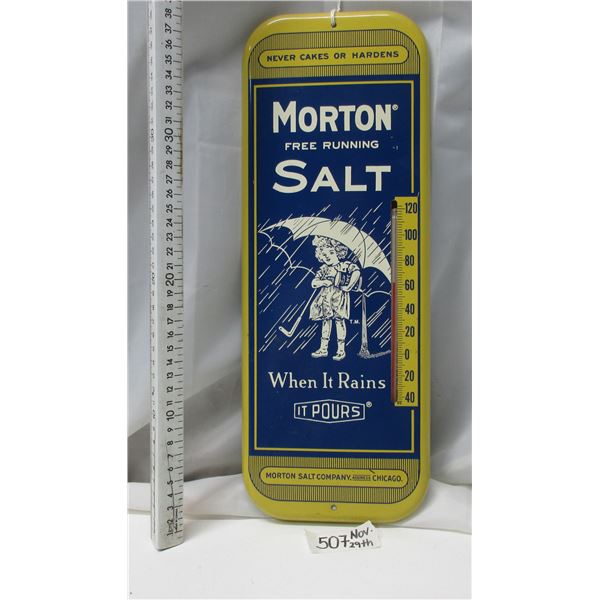 Vintage 16" Morton Salt tin Advertising thermometer