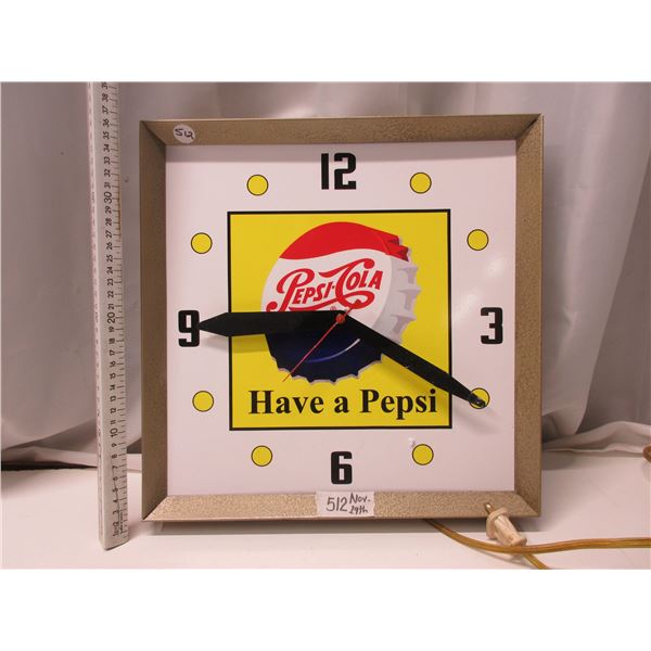 14" square pepsi Cols Electric Advertising clock (working)