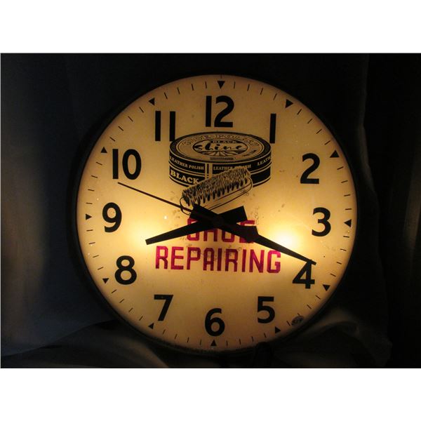 15"round Shoe Repair Advertising light up Clock (working)