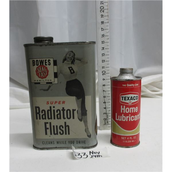 2 different service station tins bowes and Texaco (full)