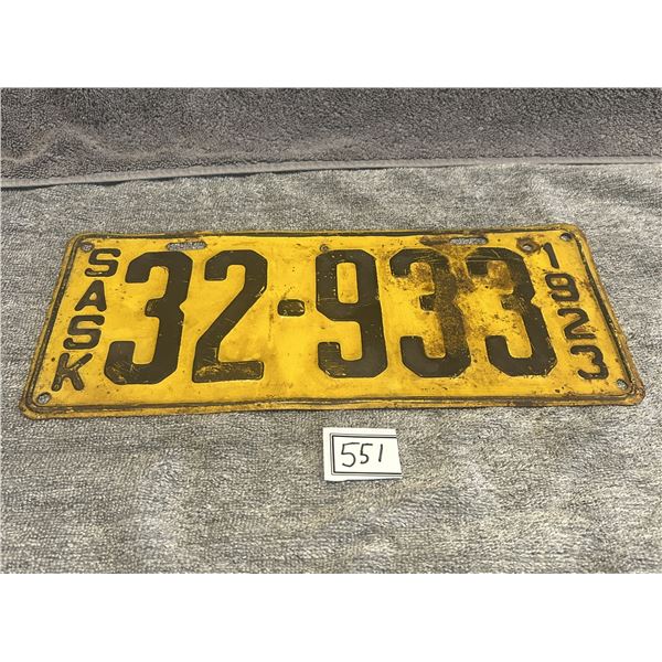 1923 Saskatchewan License Plate