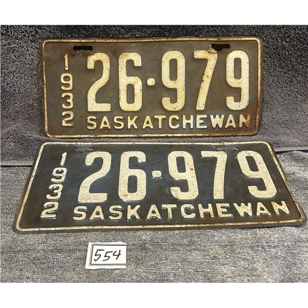1932 pair of Saskatchewan License Plates
