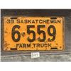 1939 large Saskatchewan License Plate - farm truck