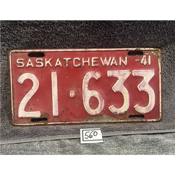 1941 Saskatchewan License Plate
