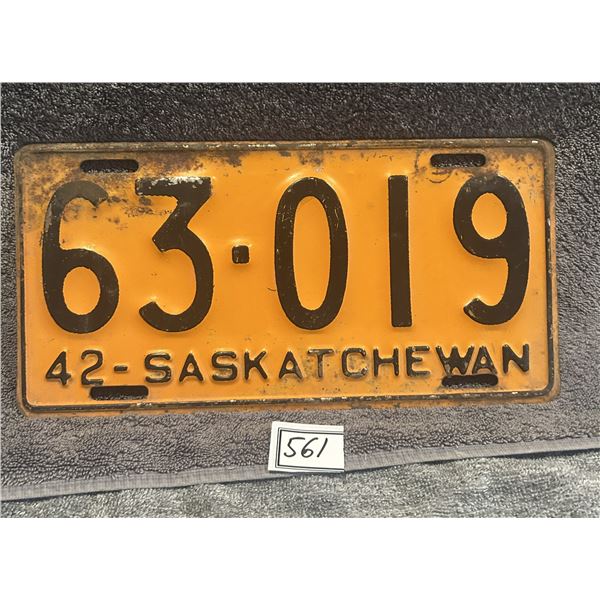 1942 Saskatchewan License Plate