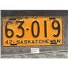 1942 Saskatchewan License Plate