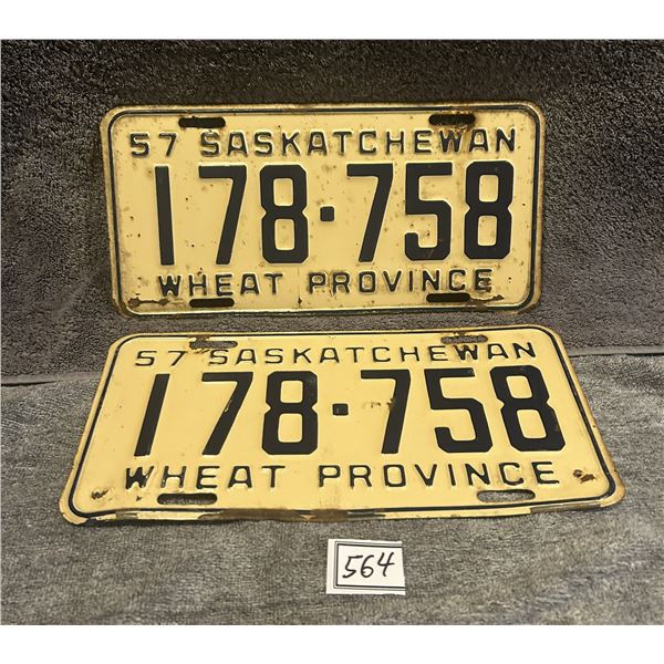1957 pair of Saskatchewan License Plates