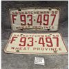 1958 pair of Saskatchewan License Plates - farm
