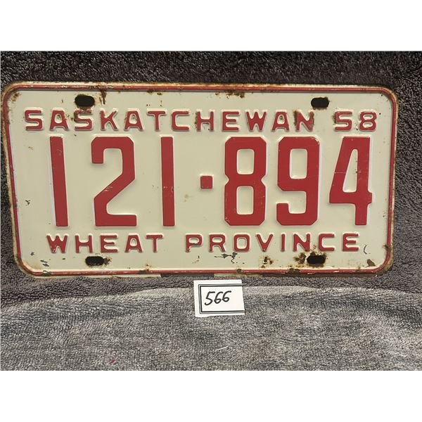 1958 Saskatchewan License Plate