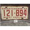 1958 Saskatchewan License Plate