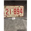 Image 3 : 1958 Saskatchewan License Plate