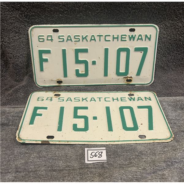 1964 pair of Saskatchewan License Plates - farm