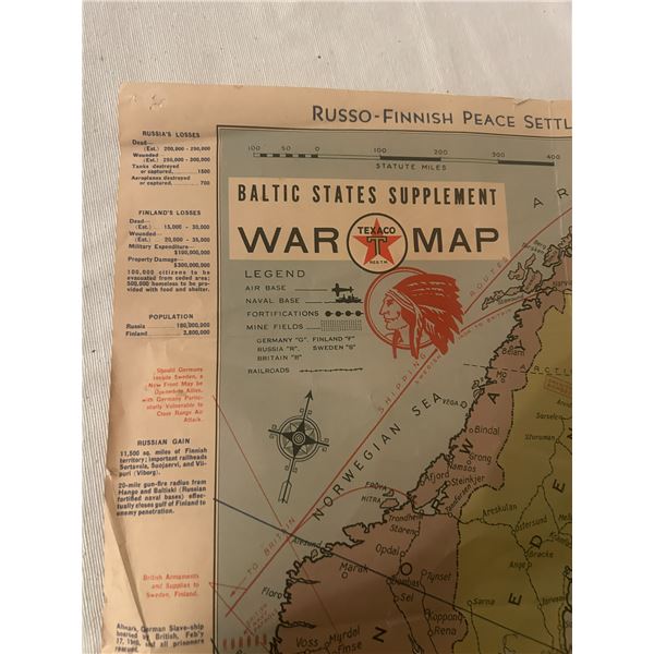 Red Indian war map - March 12/1940, very rare, 18"x20", should be framed