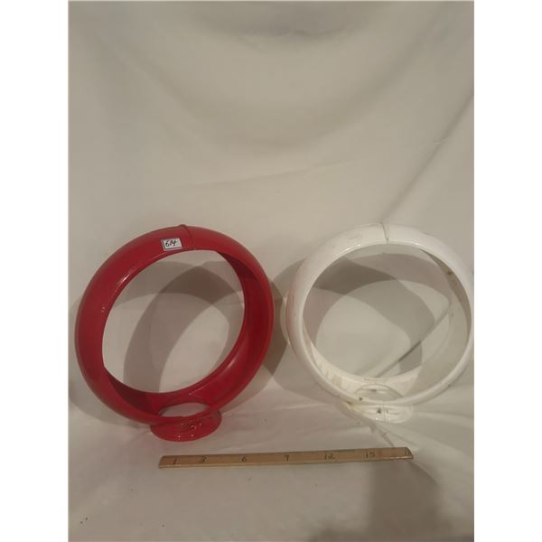 2x 13" frames for glass gas pump globes (red, white)