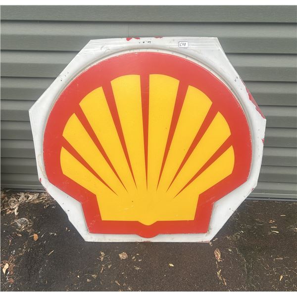 Shell plastic sign - 37"H x 39"W, damage on bottom left