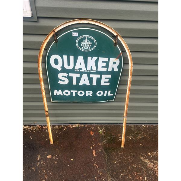 Quaker State motor oil 2-sided side walk sign - tin, sign is 29"x26"