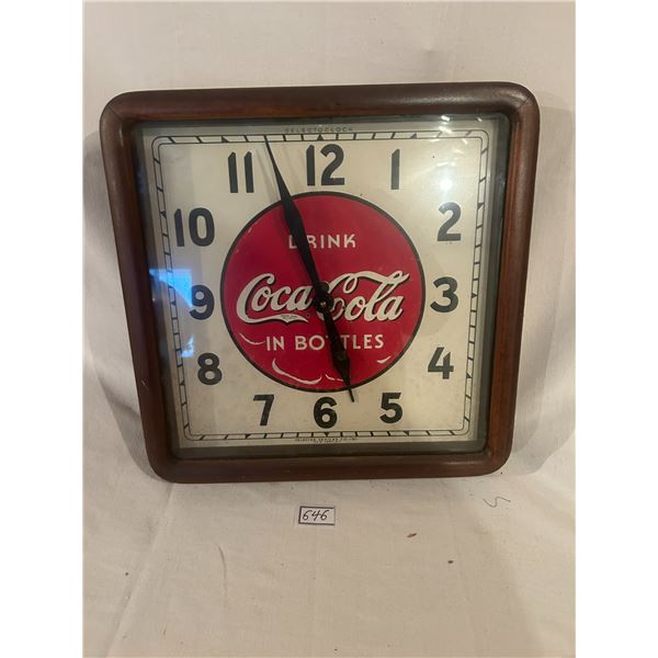 Coca-Cola clock - wooden frame, converted to battery, working, 1930's
